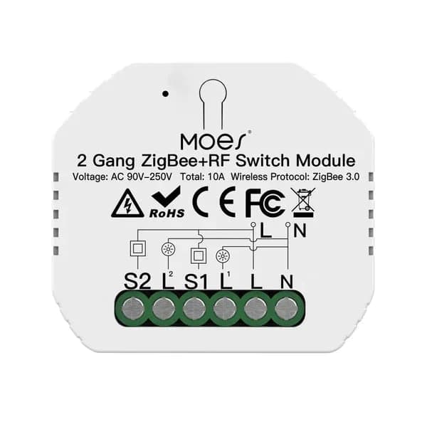 Moes Module Smart Light Switch 2 Channels - Smart Zigbee + RF433
