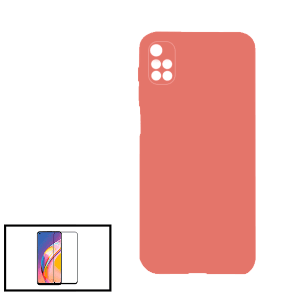 Kit Vidro Premium Full Cover + Capa Silicone Líquido para Xiaomi Redmi 10 - Rosa