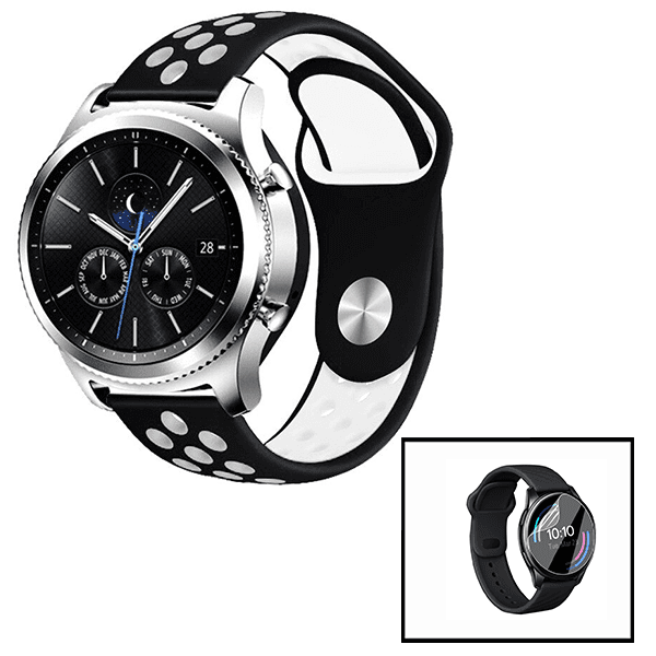 Kit Bracelete SportyStyle + Película de Hydrogel para Amazfit GTR 3 Pro - 47mm - Preto / Branco