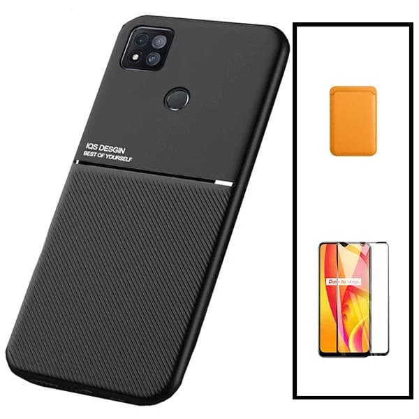 Kit Capa Magnetic Lux + Magnetic Wallet Laranja + 5D Full Cover para Xiaomi Poco C31