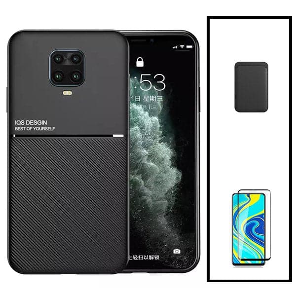 Kit Capa Magnetic Lux + Magnetic Wallet Preto + 5D Full Cover para Xiaomi Redmi Note 10 Lite