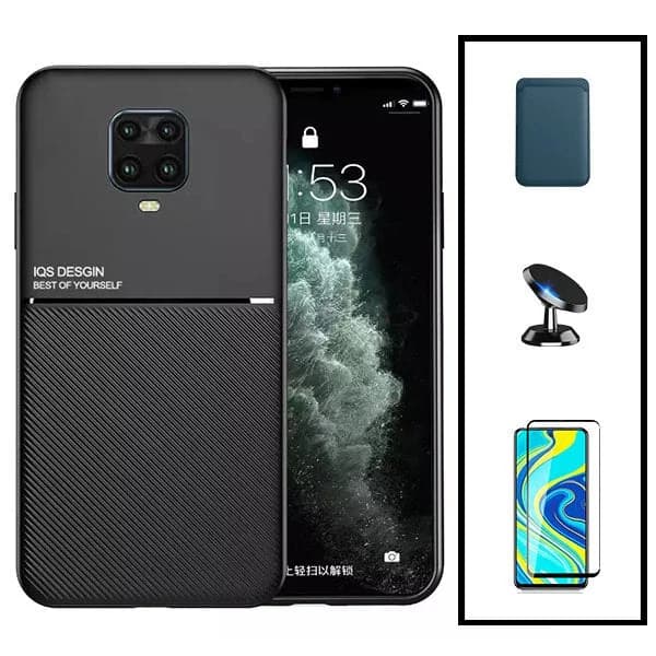 Kit Capa Magnetic Lux + Magnetic Wallet Azul + 5D Full Cover + Suporte Magnético de Carro para Xiaomi Redmi Note 10 Lite