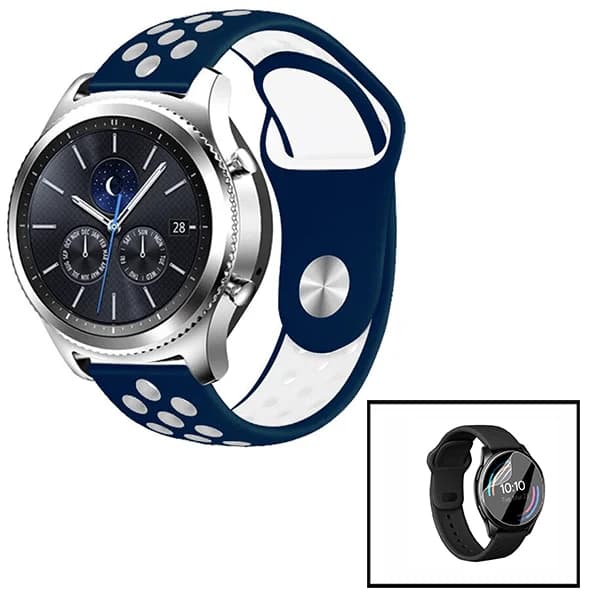 Kit Bracelete SportyStyle + Película de Hydrogel para Huawei Watch GT 3 46mm  - Azul Escuro / Branco