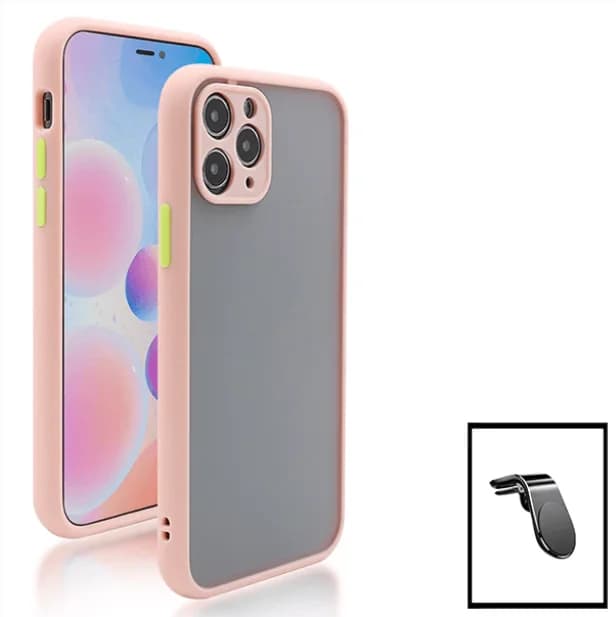 Kit Capa Anti Choque Camera Protection + Suporte Magnético L Safe Driving Carro para Apple iPhone 13 Mini - Rosa