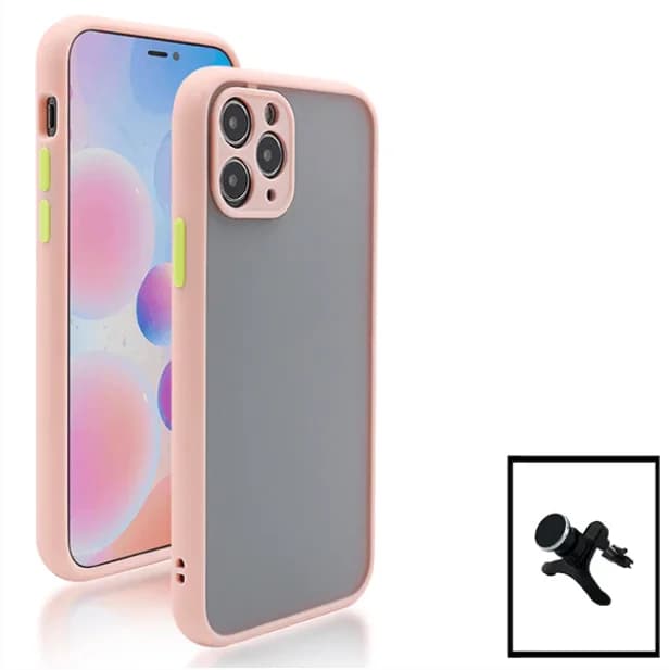 Kit Capa Anti Choque Camera Protection + Suporte Magnético Reforçado de Carro para Apple iPhone 13 Mini - Rosa