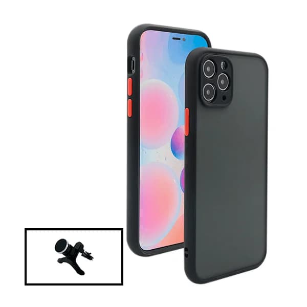 Kit Capa Anti Choque Camera Protection + Suporte Magnético Reforçado de Carro para Apple iPhone 13 Pro - Preto