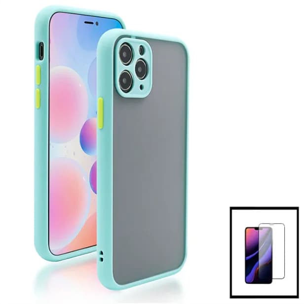 Kit Capa Anti Choque Camera Protection + Película 5D Full Cover para Apple iPhone 13 - Azul Claro