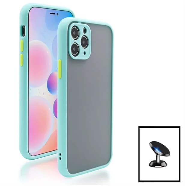 Kit Capa Anti Choque Camera Protection + Suporte Magnético de Carro para Apple iPhone 13 - Azul Claro