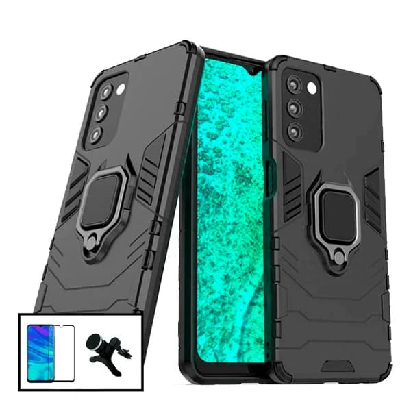 Kit Vidro Premium Full Cover + Capa 3X1 Military Defender + Suporte Magnético de Carro Reforçado para Samsung Galaxy A03s