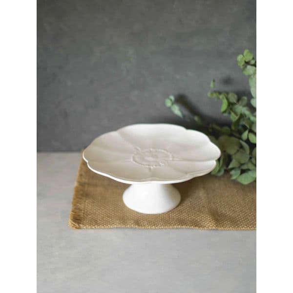 Ceramor Cerâmica Prato de Bolo com Pé Flor Branco