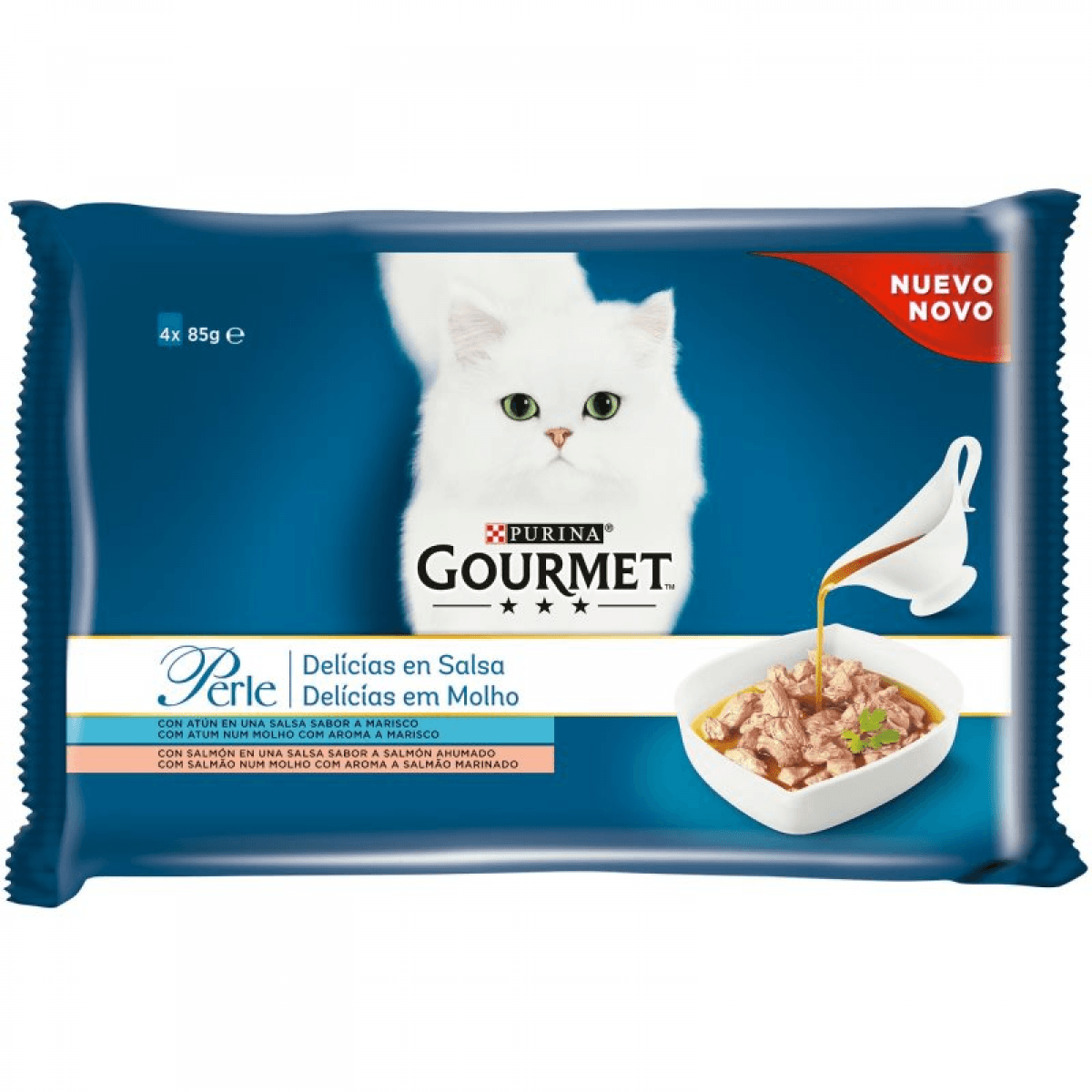 Ração Húmida Purina Molho Gourmet Perle Delícias em Molho Atum e Salmão 85g