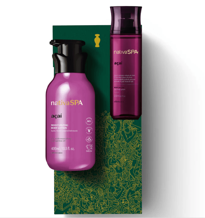 O Boticário Loção Hidratante Nativa SPA Açaí 400ml + Body Splash Nativa SPA Açaí 200ml Coffret