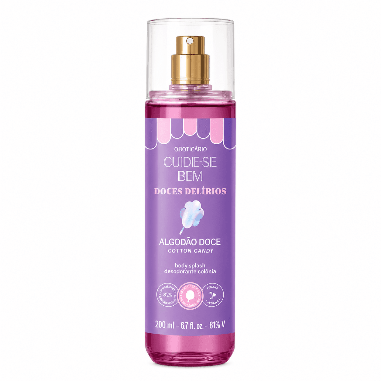 Cuide-se Bem Doces Delírios Algodão Doce, Body Splash 200 ml, O Boticário