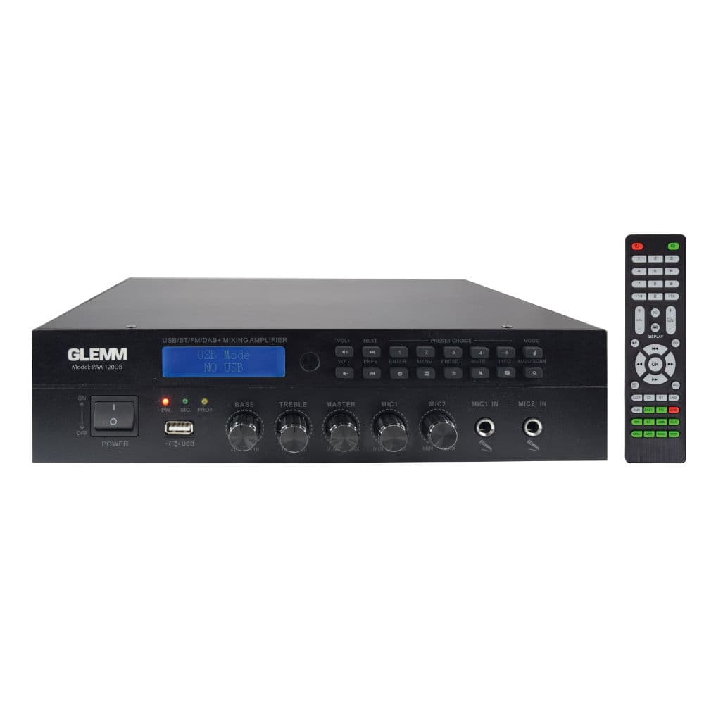 Amplificador Audio 100V 120W FM, USB e MP3