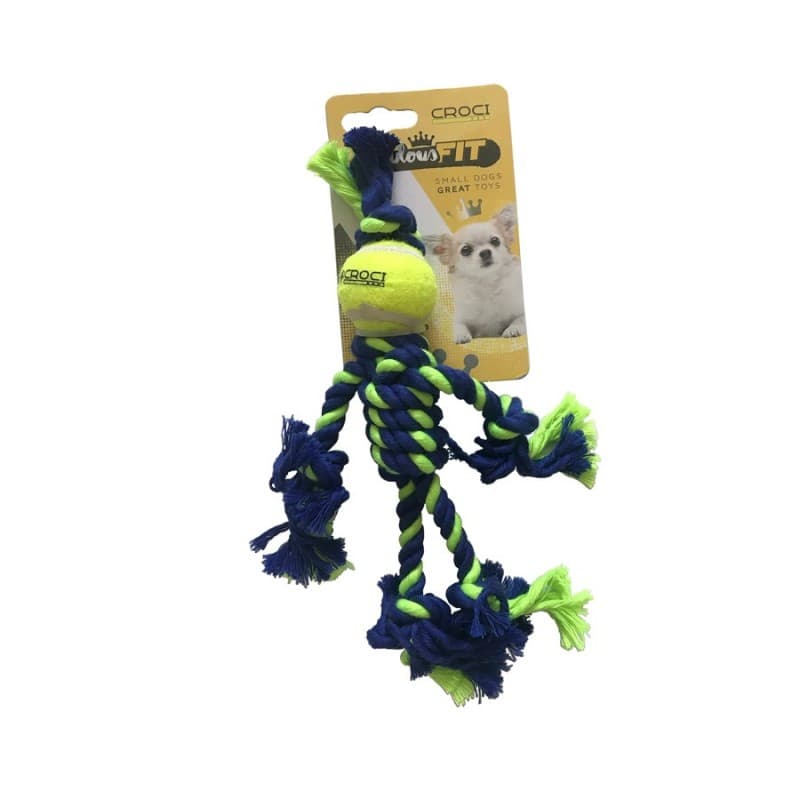 Brinquedo Corda c/ Bola Ténis 25 cm Verde/Azul