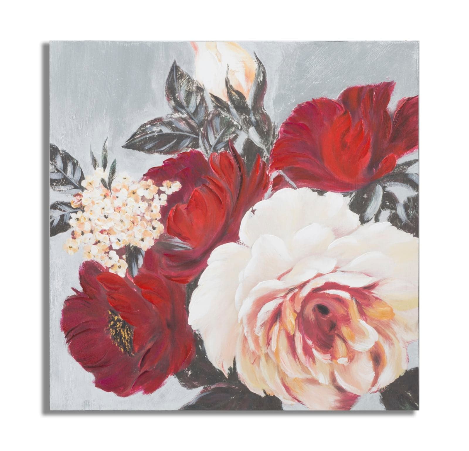 Pintura Sobre Tela Vermelho Flor Quadrado Cm 90x3,7x90