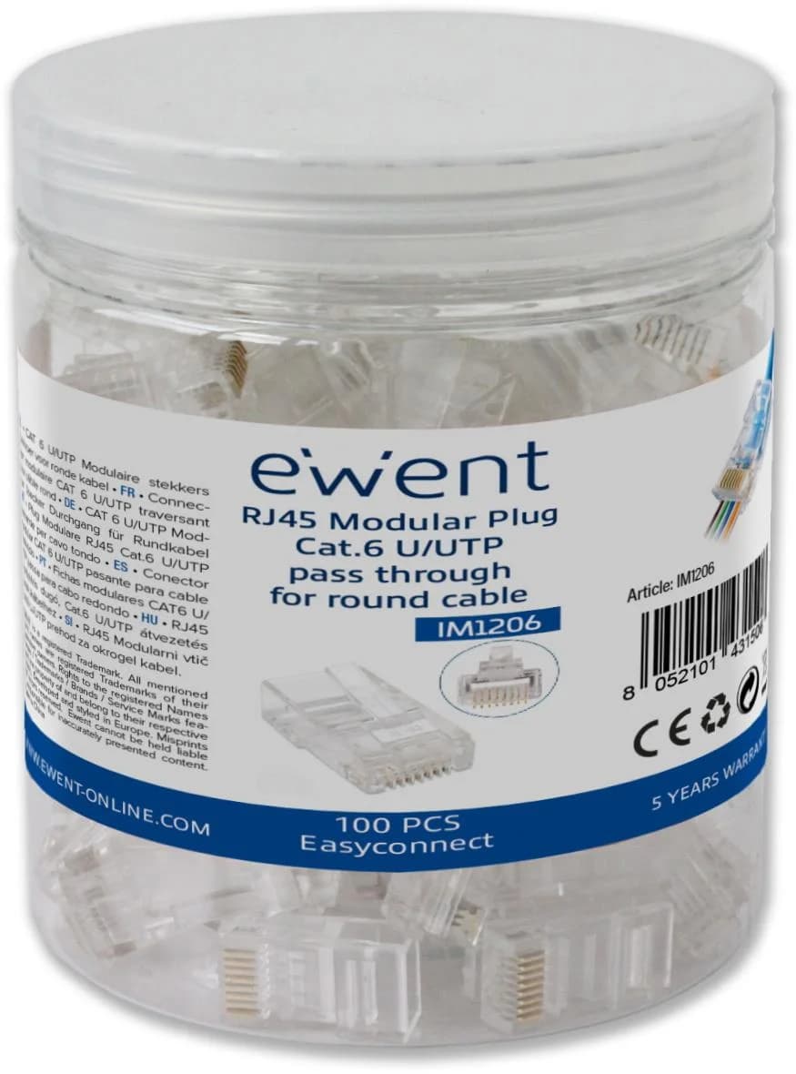 Ewent Fichas modulares RJ45 CAT6 U/UTP p/ Cabo AWG 23-26 100 Pecas