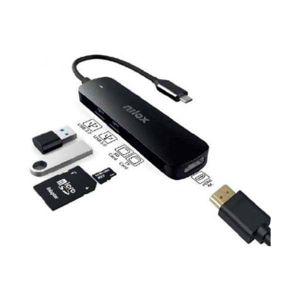 Nilox Hub USB-C "5-EM-1" (hdmi / 2x USB 3.0 / Leitor Cartões Sd / Leitor Cartões Tf) - NXDSUSBC05