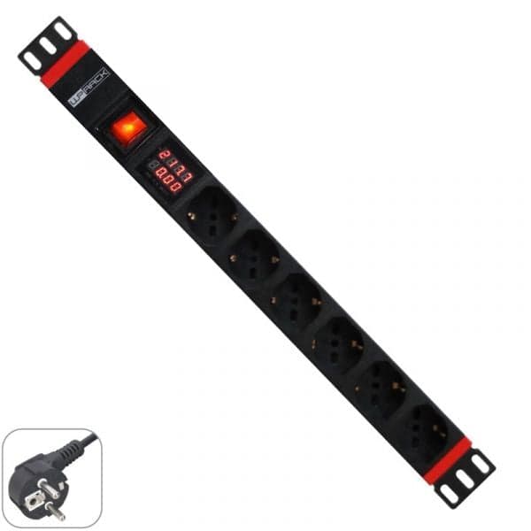WP Rack Multiple Socket rack 19"- 6 /Schuko, with On/Off switch and Power Current Meter,1 unit-Schuko Plug - WPN-PDU-G03-06