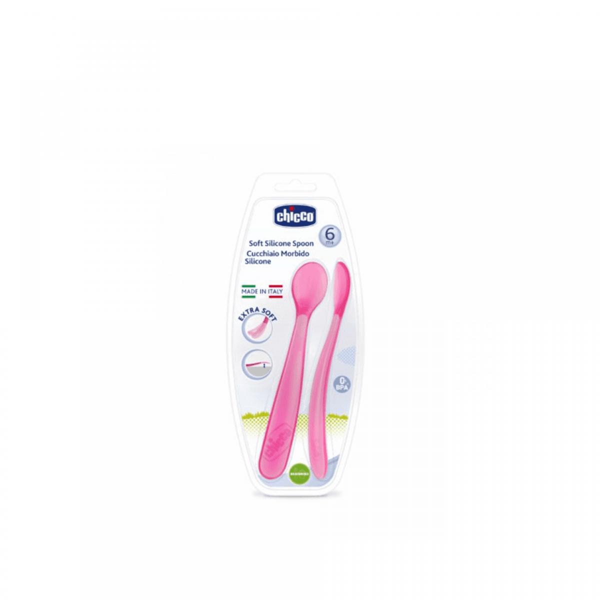 CHICCO COLHER SILICONE 6M+ ROSA X2