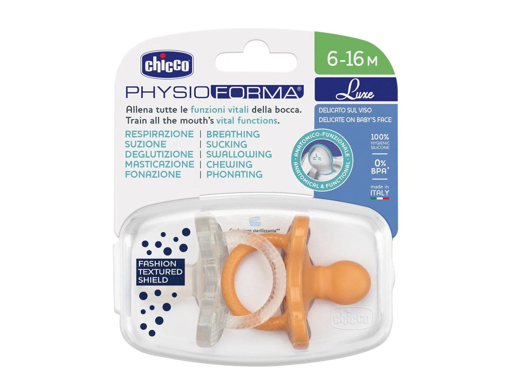 Chicco Chupeta PhysioForma Luxe Laranja/Transparente 2 Unidades 6-16M
