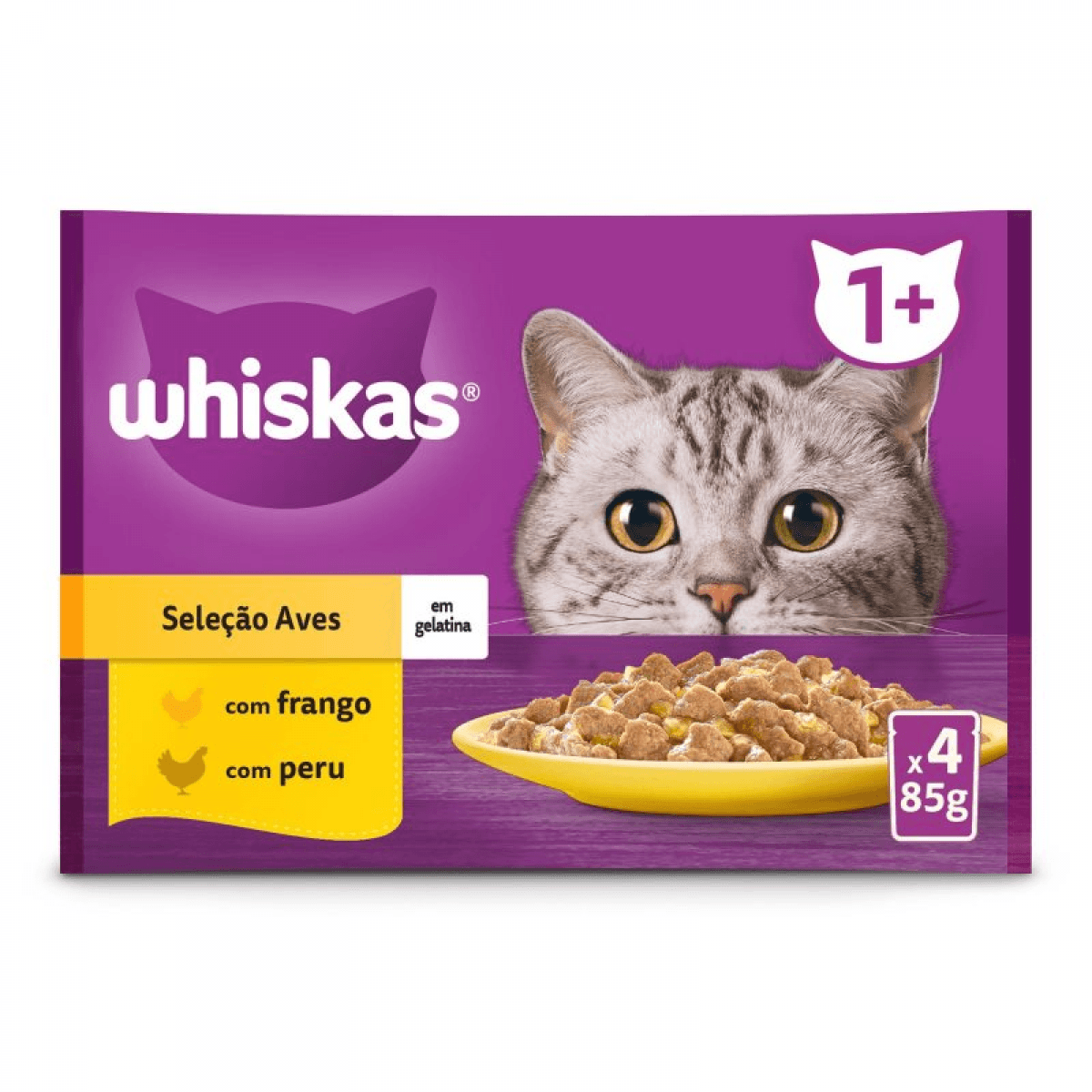 Ração Húmida WHISKAS Gato Aves 4x85g
