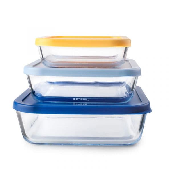 Ibili Conjunto de 3 Tuppers Quadrados Borosilicato