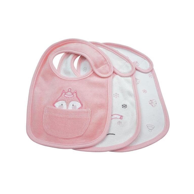Olmitos Conjunto de 3 Babetes Raposa Rosa/Branco