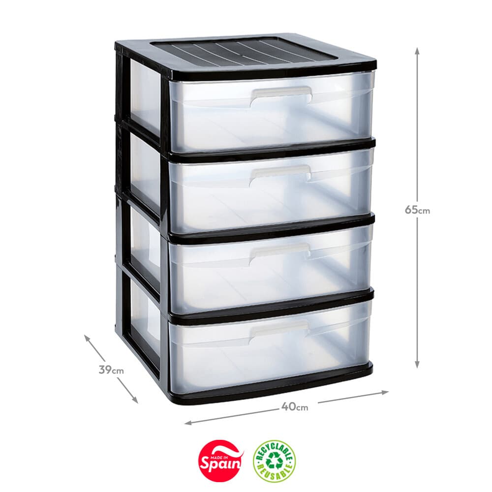 Plastic Forte Bloco Sena 4 Gavetas Preto
