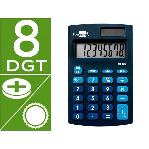 Calculadora Liderpapel de Bolso xf06 8 Dígitos Solar e Pilhas Azul
