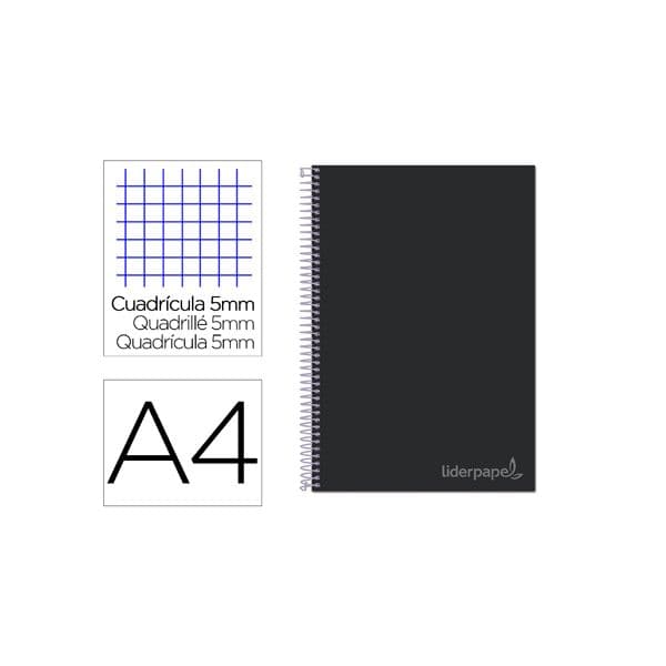 LiderPapel Caderno Quadriculado A4 Espiral 140 Folhas Preto