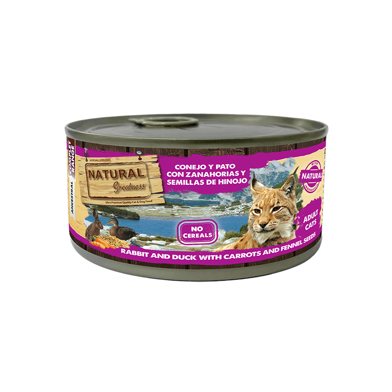 Natural Greatness Gato Lata Complet Conejo y pato con zanahorias y semillas de hinojo