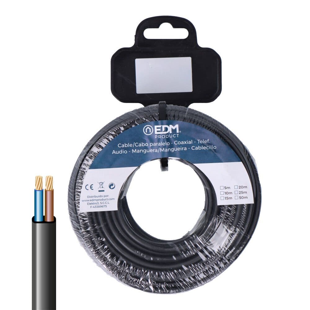 EDM Fio Elétrico Plana Negra 2X1Mm 25Mts (audio)