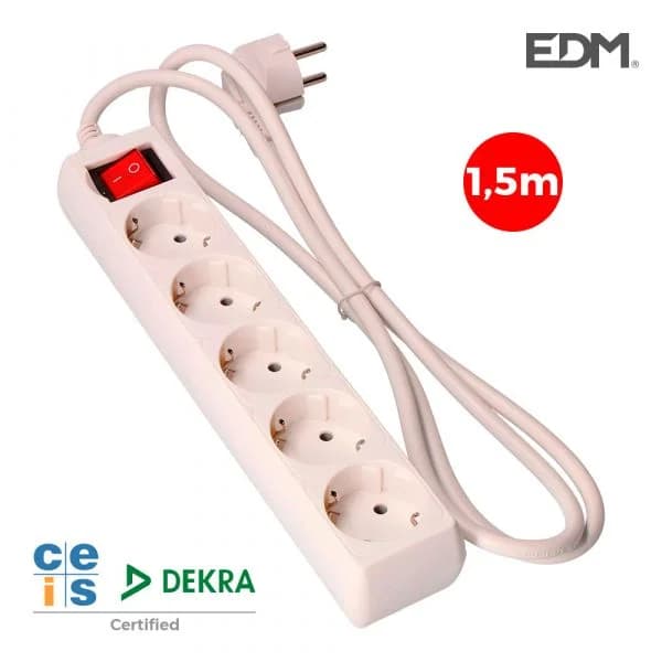 EDM Bloco 5 Tomadas Schuko com Interruptor 1,5m - EDM41011