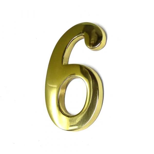 EDM Numero 6 Latão Polido 10CM Fixação Invisivel - ELK85038