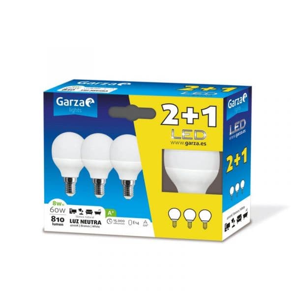 Garza Pack 3 Lâmpadas LED E14 Esférica 810 Lm Luz Neutra - 83862086