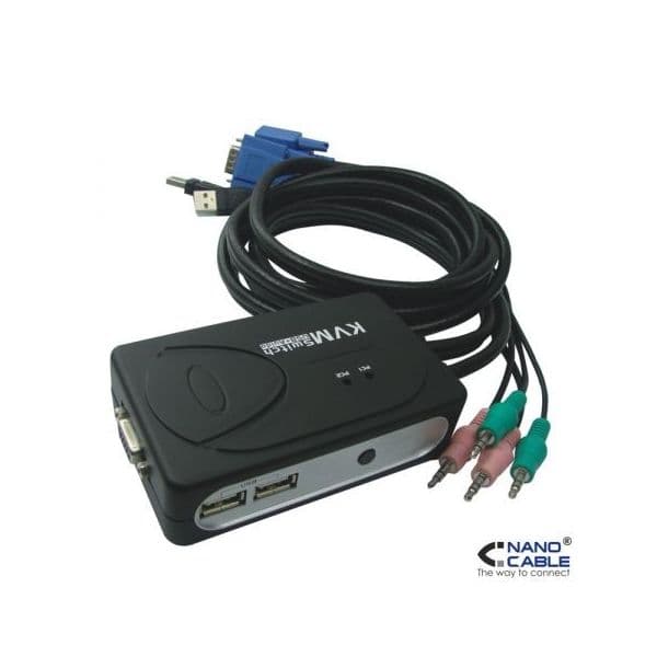 Nanocable KVM Switch VGA USB 1U-2PC + Cable Jack 3.5mm