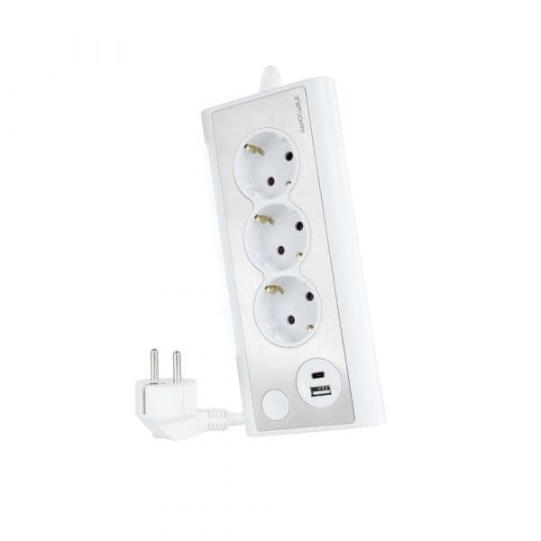 Nanocable Bloco De 3 Tomadas + 2 USB c/ Luz Branca