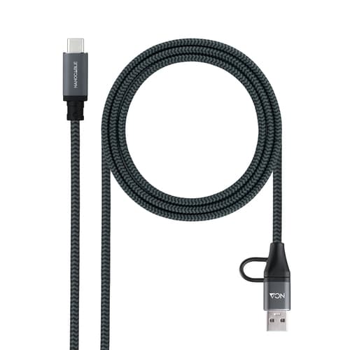 Nanocable Cabo USB 3.2 Gen2x2 20Gbps 5A/100W USB-C + USB-A/M a USB-C/M 1m Cinzento