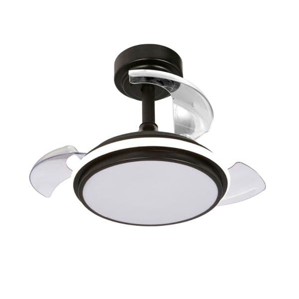 Cristalrecord Ventilador de Teto Antila Mini XS Preto com Luz, 3 Lâminas Retráteis, 35 W, 1000 Lm / 3000 Lm, 3000 K / 4000 K