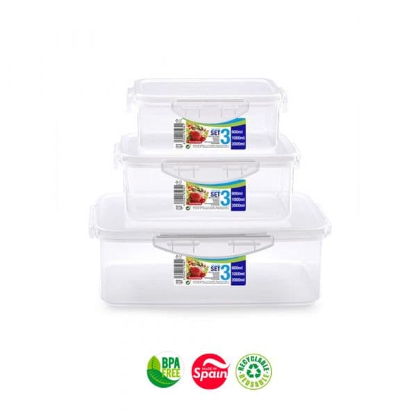 Conjunto de Caixas Herméticas Retangulares Plástico 3 Unidades