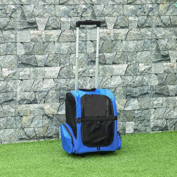 Pawhut Transportadora 2 em 1 Mochila de Viagem com 2 Rodas com Alça Retrátil de Alumínio e Bolso de Armazenamento 42x25x55cm Azul
