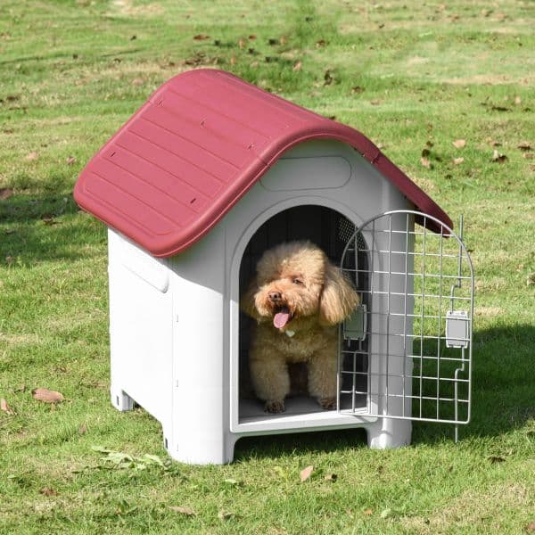 Pawhut Casota com Porta Removível Base Elevada 3 Respiradouros e Janela Casota de Interior e Exterior 59x75x66cm Cinza e Vermelho