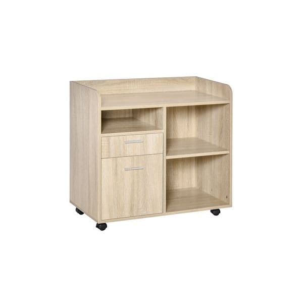Vinsetto Armário Impressora Armário Multifuncional 3 Compartimentos 2 Gavetas Arquivos Prateleira Ajustável 2 Rodas Freios 80x40x72cm Carvalho - 924-034AK