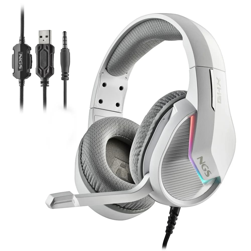 NGS GHX-515 Auriculares Gaming con Microfono Plegable – Iluminacion LED RGB – Almohadillas Extrasuaves – Diadema Ajustable – Controles en Cable – Cable de 2m