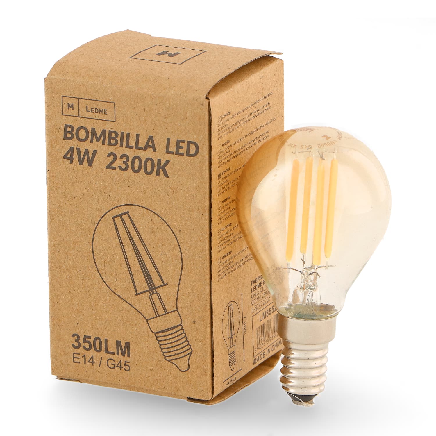 Lâmpada LED Filamento E14 G45 4W Âmbar 2300K