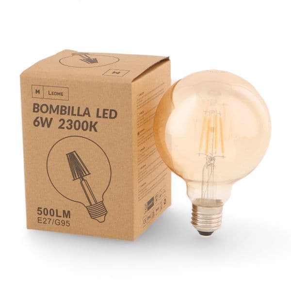 Ledme Lâmpada LED Filamento E27 G95 6W Âmbar 2300K