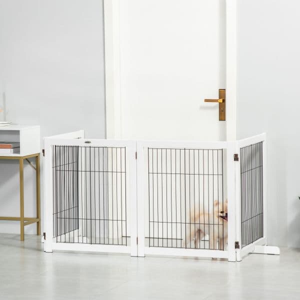 Pawhut Barreira de Segurança Dobrável Barreira de Proteção com 4 Painéis com Pés Portas Escadas Corredores 264x35,5x77cm Branco