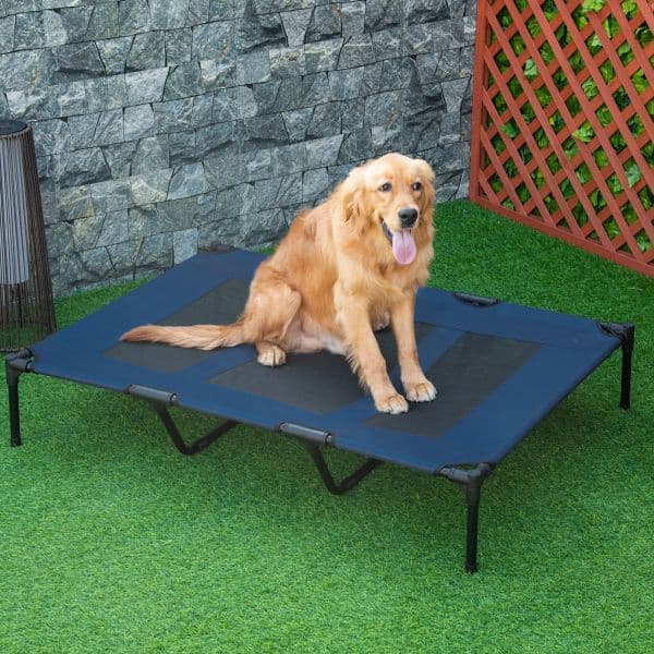 Pawhut Cama Cama Elevada com Tecido Transpirável Dormir Relaxar Exterior Jardim Terraço 122x91x23cm Azul