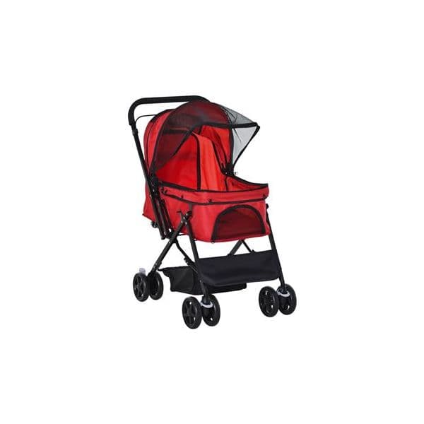 Pawhut Carrinho Dobrável Carro com Capô Ajustável Cinto de Segurança 76,5x52x95cm Vermelho